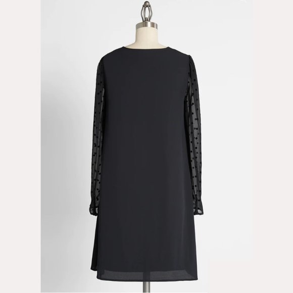 NEW Black Shift Dress with Polka Dot Sleeves - Picture 7 of 9